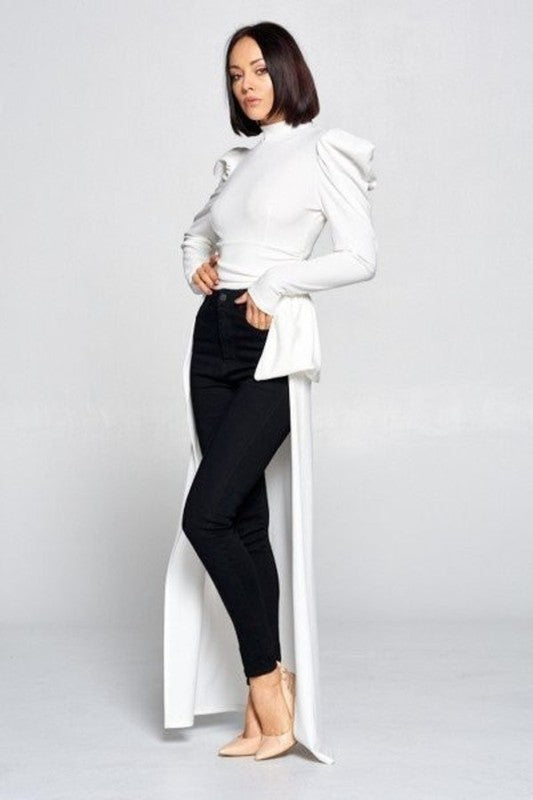 Regal Royal - cap sleeve top with long train - White